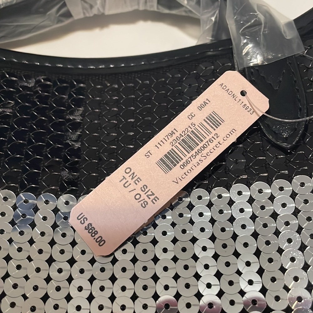 NWT Victoria Secret Sequin Stripped Tote Bag And Clutch - Picture 3 of 7